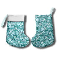 Cyan Palaka Quilt Hawaii Christmas Stocking Hawaiian Tropical Monstera Sea Turtle LT14 - Polynesian Pride