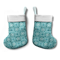 Cyan Palaka Quilt Hawaii Christmas Stocking Hawaiian Tropical Monstera Sea Turtle LT14 - Polynesian Pride