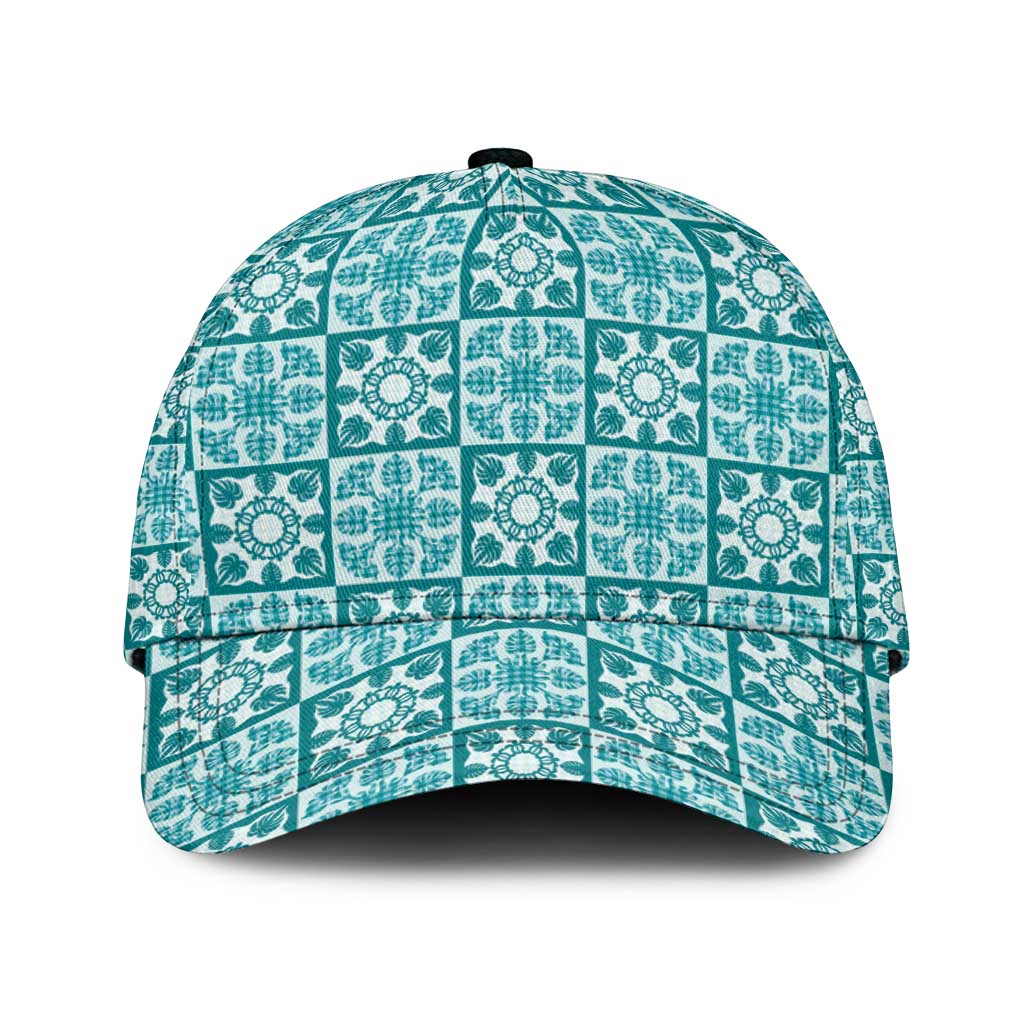 Cyan Palaka Quilt Hawaii Classic Cap Hawaiian Tropical Monstera Sea Turtle
