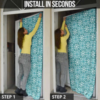 Cyan Palaka Quilt Hawaii Door Cover Hawaiian Tropical Monstera Sea Turtle