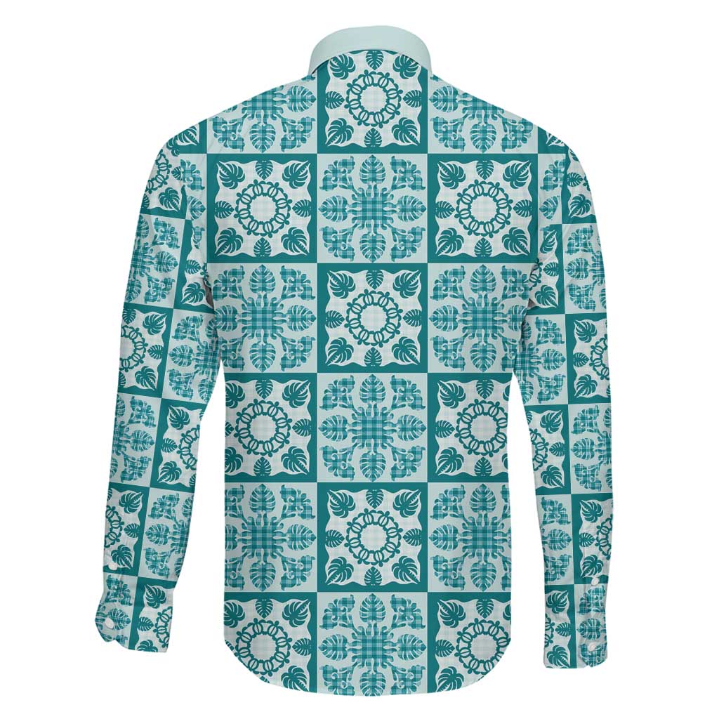 Cyan Palaka Quilt Hawaii Family Matching Mermaid Dress and Hawaiian Shirt Hawaiian Tropical Monstera Sea Turtle LT14 - Polynesian Pride