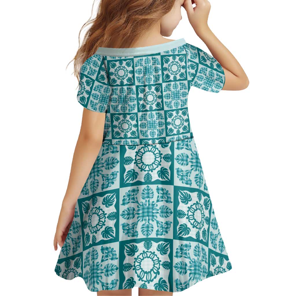 Cyan Palaka Quilt Hawaii Family Matching Off Shoulder Maxi Dress and Hawaiian Shirt Hawaiian Tropical Monstera Sea Turtle LT14 - Polynesian Pride