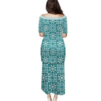 Cyan Palaka Quilt Hawaii Family Matching Puletasi and Hawaiian Shirt Hawaiian Tropical Monstera Sea Turtle LT14 - Polynesian Pride