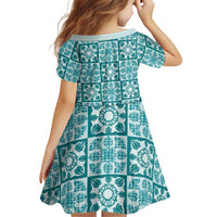 Cyan Palaka Quilt Hawaii Family Matching Summer Maxi Dress and Hawaiian Shirt Hawaiian Tropical Monstera Sea Turtle LT14 - Polynesian Pride