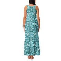 Cyan Palaka Quilt Hawaii Family Matching Tank Maxi Dress and Hawaiian Shirt Hawaiian Tropical Monstera Sea Turtle LT14 - Polynesian Pride