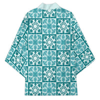 Cyan Palaka Quilt Hawaii Kimono Hawaiian Tropical Monstera Sea Turtle