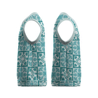 Cyan Palaka Quilt Hawaii Christmas Knitted V-Neck Vest Hawaiian Tropical Monstera Sea Turtle LT14 - Polynesian Pride