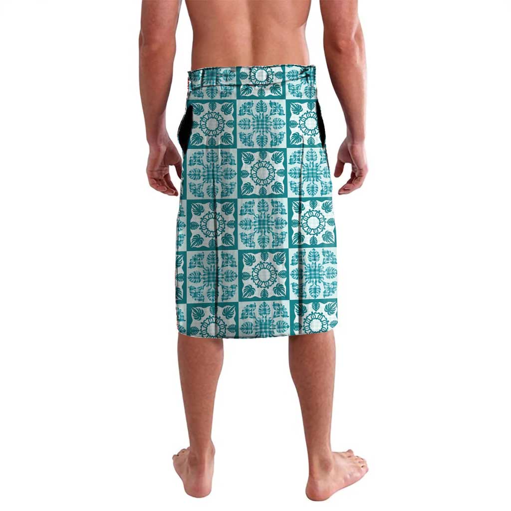 Cyan Palaka Quilt Hawaii Lavalava Hawaiian Tropical Monstera Sea Turtle