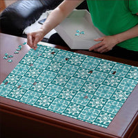Cyan Palaka Quilt Hawaii Puzzle Hawaiian Tropical Monstera Sea Turtle