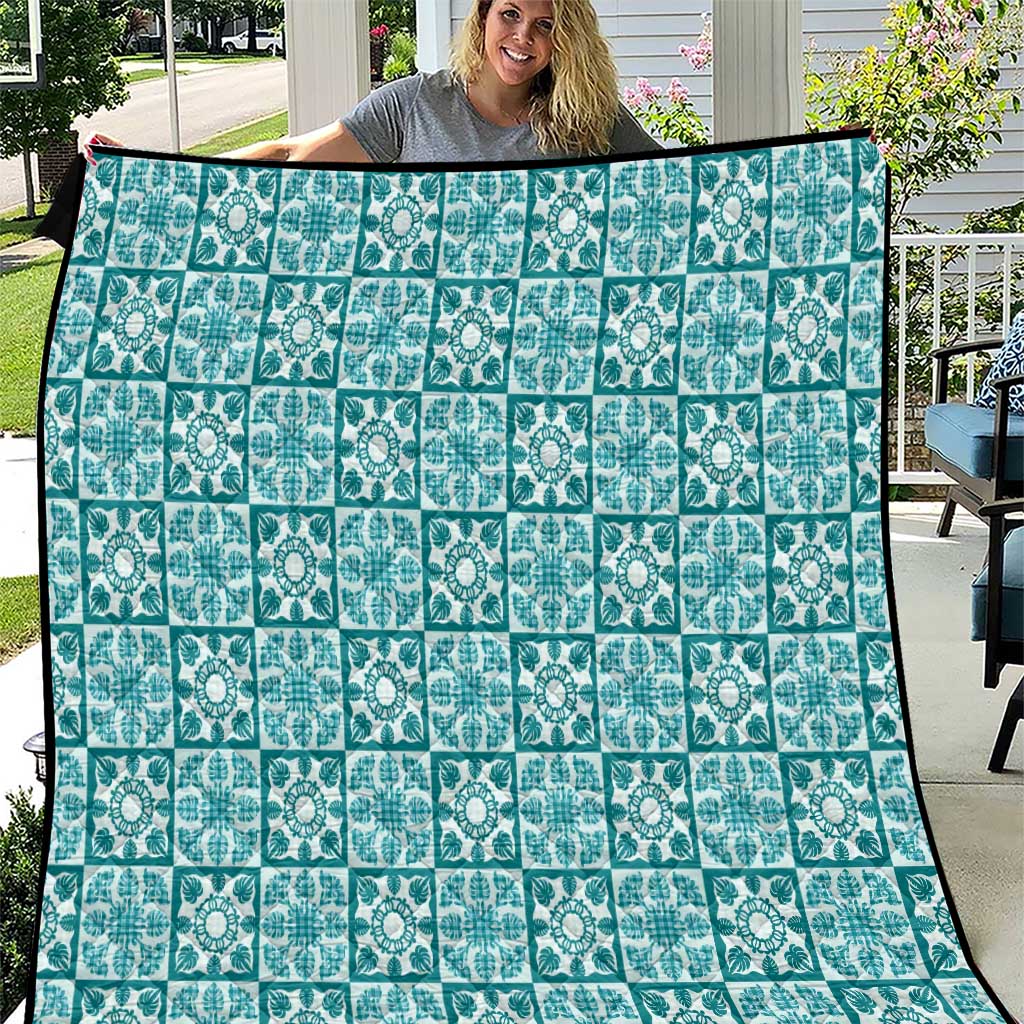 Cyan Palaka Quilt Hawaii Quilt Hawaiian Tropical Monstera Sea Turtle