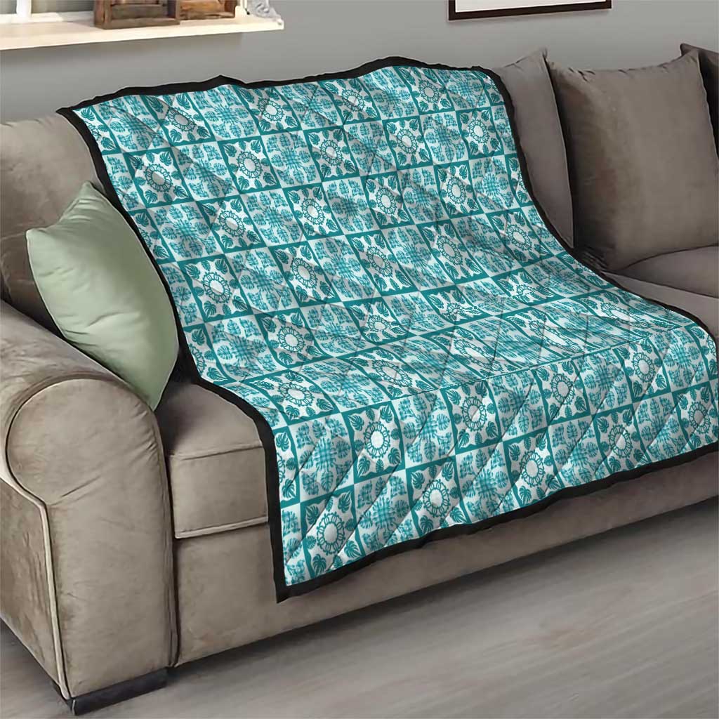 Cyan Palaka Quilt Hawaii Quilt Hawaiian Tropical Monstera Sea Turtle