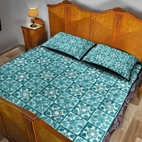 Cyan Palaka Quilt Hawaii Quilt Bed Set Hawaiian Tropical Monstera Sea Turtle