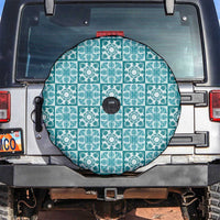 Cyan Palaka Quilt Hawaii Spare Tire Cover Hawaiian Tropical Monstera Sea Turtle