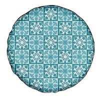 Cyan Palaka Quilt Hawaii Spare Tire Cover Hawaiian Tropical Monstera Sea Turtle
