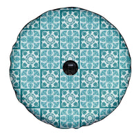 Cyan Palaka Quilt Hawaii Spare Tire Cover Hawaiian Tropical Monstera Sea Turtle