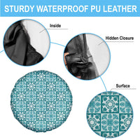Cyan Palaka Quilt Hawaii Spare Tire Cover Hawaiian Tropical Monstera Sea Turtle