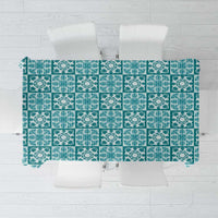 Cyan Palaka Quilt Hawaii Tablecloth Hawaiian Tropical Monstera Sea Turtle