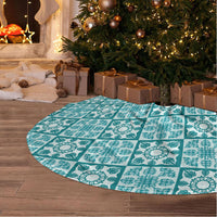Cyan Palaka Quilt Hawaii Tree Skirt Hawaiian Tropical Monstera Sea Turtle LT14 - Polynesian Pride