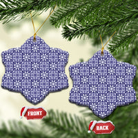 Polu Palaka Quilt Hawaii Ceramic Ornament Hawaiian Tropical Monstera Sea Turtle LT14 Snow Flake Blue - Polynesian Pride