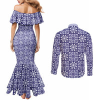 Polu Palaka Quilt Hawaii Couples Matching Mermaid Dress and Long Sleeve Button Shirt Hawaiian Tropical Monstera Sea Turtle LT14 - Polynesian Pride