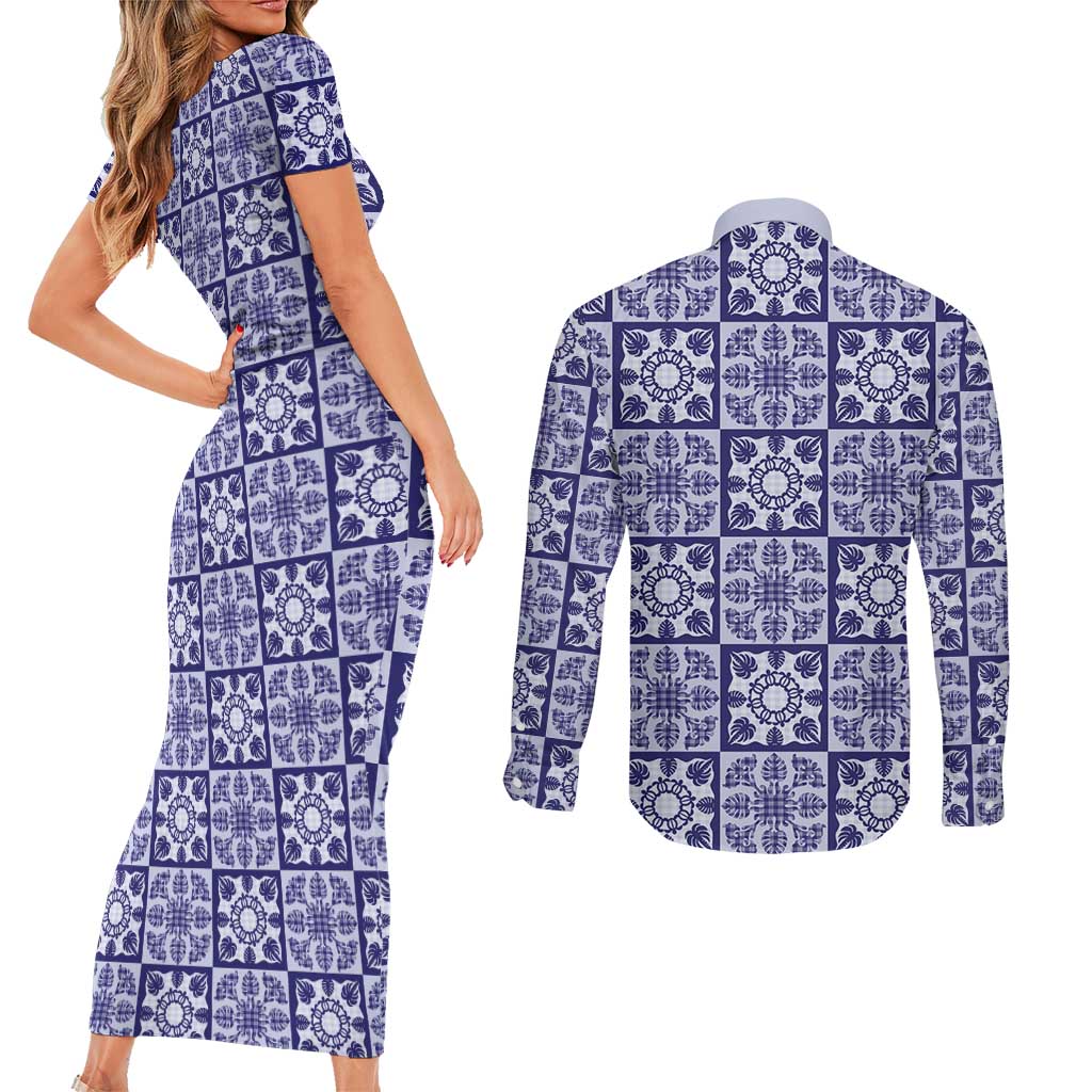 Polu Palaka Quilt Hawaii Couples Matching Short Sleeve Bodycon Dress and Long Sleeve Button Shirt Hawaiian Tropical Monstera Sea Turtle LT14 - Polynesian Pride