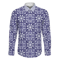 Polu Palaka Quilt Hawaii Family Matching Long Sleeve Bodycon Dress and Hawaiian Shirt Hawaiian Tropical Monstera Sea Turtle LT14 Dad's Shirt - Long Sleeve Blue - Polynesian Pride