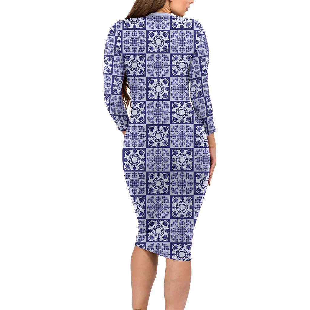 Polu Palaka Quilt Hawaii Family Matching Long Sleeve Bodycon Dress and Hawaiian Shirt Hawaiian Tropical Monstera Sea Turtle LT14 - Polynesian Pride