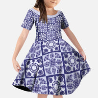 Polu Palaka Quilt Hawaii Family Matching Mermaid Dress and Hawaiian Shirt Hawaiian Tropical Monstera Sea Turtle LT14 Daughter's Dress Blue - Polynesian Pride