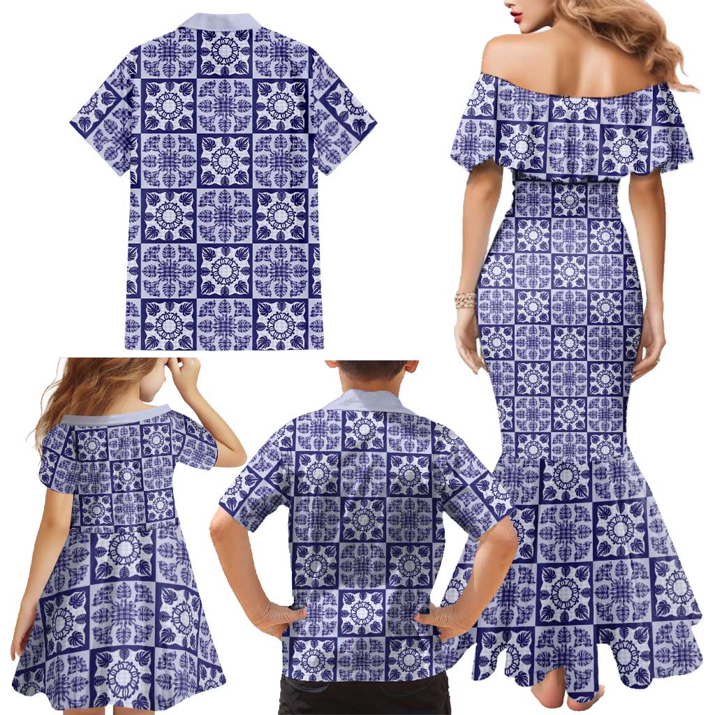 Polu Palaka Quilt Hawaii Family Matching Mermaid Dress and Hawaiian Shirt Hawaiian Tropical Monstera Sea Turtle LT14 - Polynesian Pride