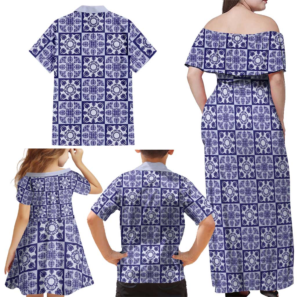 Polu Palaka Quilt Hawaii Family Matching Off Shoulder Maxi Dress and Hawaiian Shirt Hawaiian Tropical Monstera Sea Turtle LT14 - Polynesian Pride