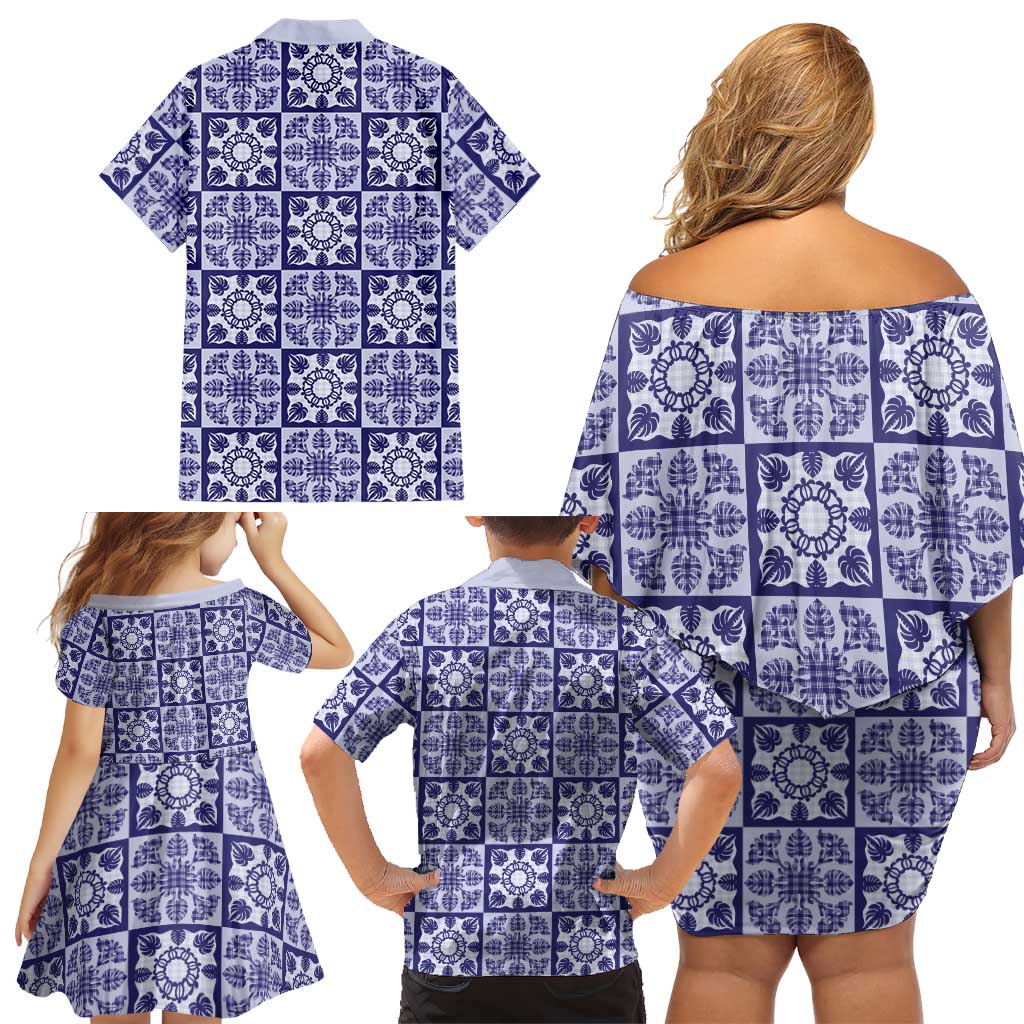 Polu Palaka Quilt Hawaii Family Matching Off Shoulder Short Dress and Hawaiian Shirt Hawaiian Tropical Monstera Sea Turtle LT14 - Polynesian Pride