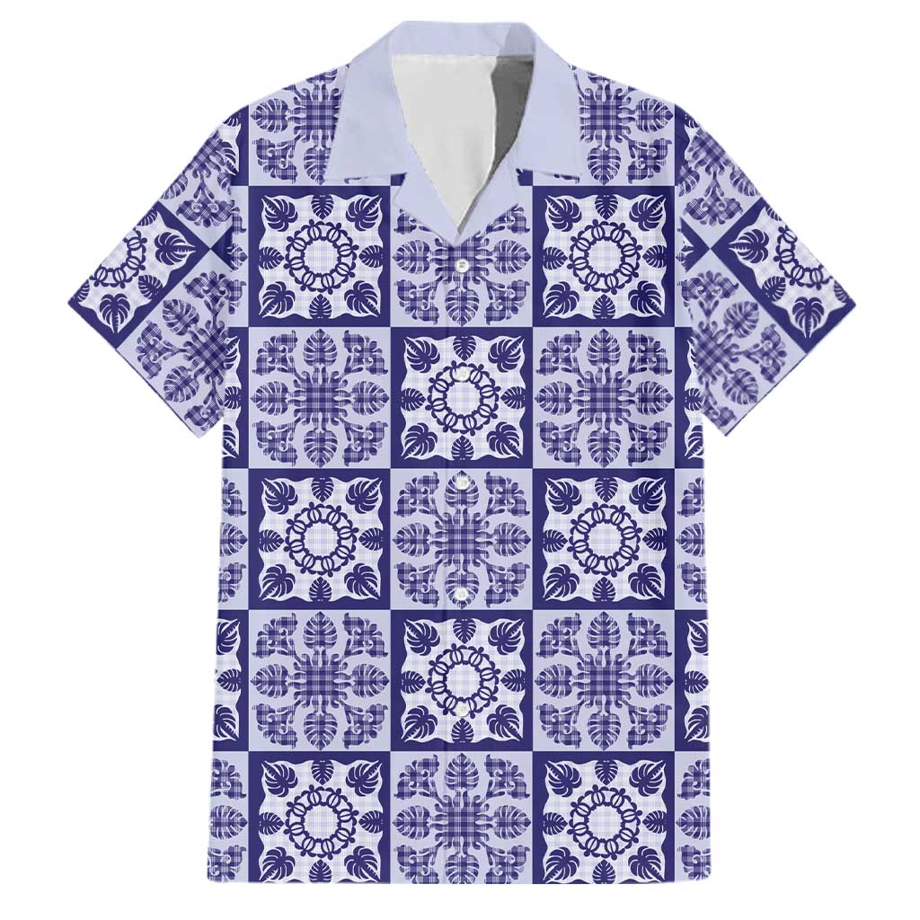 Polu Palaka Quilt Hawaii Family Matching Off Shoulder Short Dress and Hawaiian Shirt Hawaiian Tropical Monstera Sea Turtle LT14 Dad's Shirt - Short Sleeve Blue - Polynesian Pride