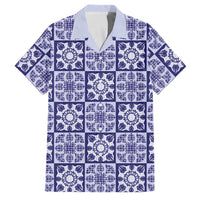 Polu Palaka Quilt Hawaii Family Matching Off Shoulder Short Dress and Hawaiian Shirt Hawaiian Tropical Monstera Sea Turtle LT14 Dad's Shirt - Short Sleeve Blue - Polynesian Pride
