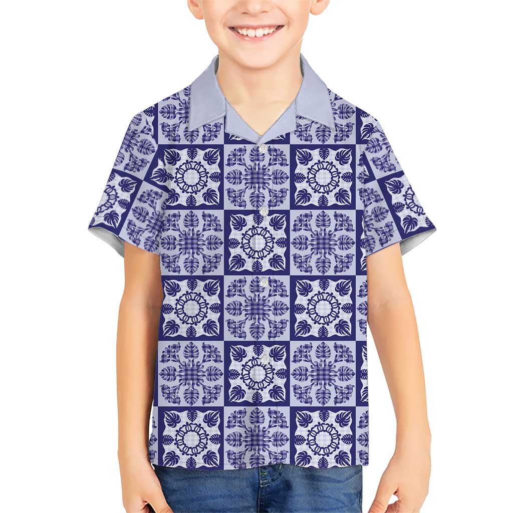 Polu Palaka Quilt Hawaii Family Matching Puletasi and Hawaiian Shirt Hawaiian Tropical Monstera Sea Turtle LT14 Son's Shirt Blue - Polynesian Pride