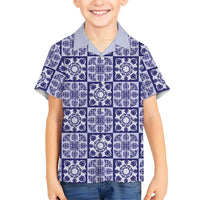 Polu Palaka Quilt Hawaii Family Matching Tank Maxi Dress and Hawaiian Shirt Hawaiian Tropical Monstera Sea Turtle LT14 Son's Shirt Blue - Polynesian Pride