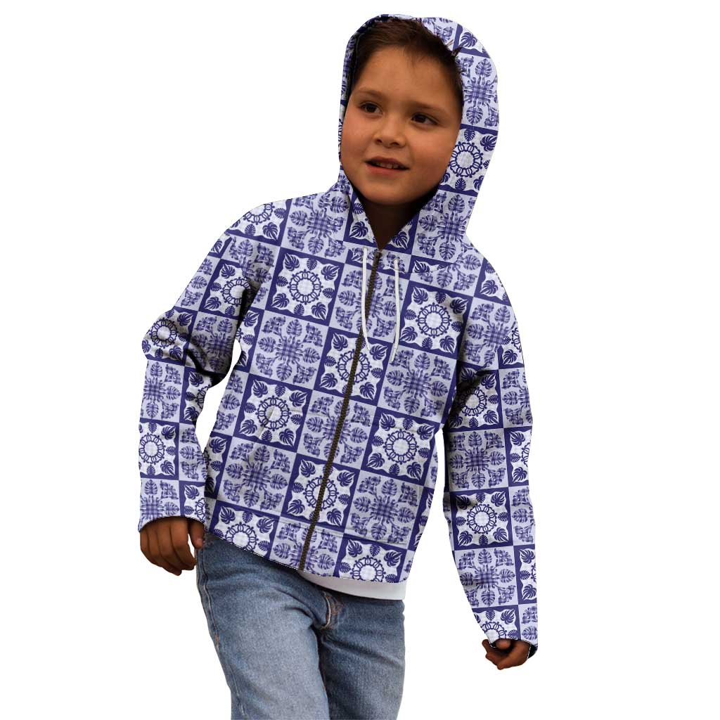 Polu Palaka Quilt Hawaii Kid Hoodie Hawaiian Tropical Monstera Sea Turtle
