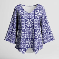 Polu Palaka Quilt Hawaii Kimono Sleeve Blouse Hawaiian Tropical Monstera Sea Turtle