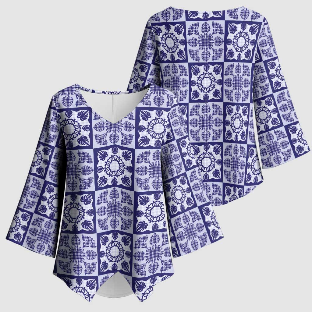 Polu Palaka Quilt Hawaii Kimono Sleeve Blouse Hawaiian Tropical Monstera Sea Turtle