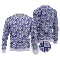 Polu Palaka Quilt Hawaii Ugly Christmas Sweater Hawaiian Tropical Monstera Sea Turtle LT14 Blue - Polynesian Pride