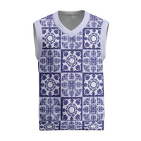 Polu Palaka Quilt Hawaii Christmas Knitted V-Neck Vest Hawaiian Tropical Monstera Sea Turtle LT14 Blue - Polynesian Pride