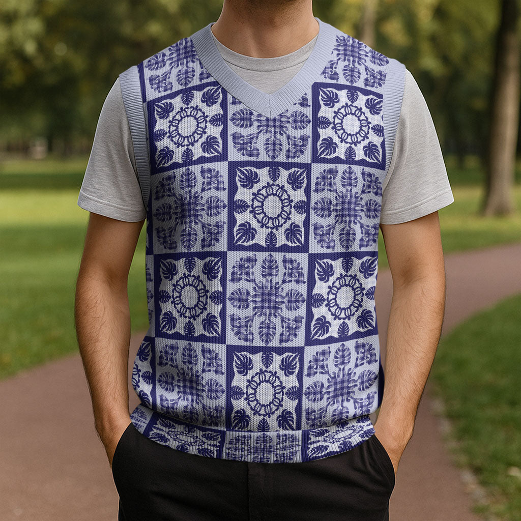 Polu Palaka Quilt Hawaii Christmas Knitted V-Neck Vest Hawaiian Tropical Monstera Sea Turtle LT14 - Polynesian Pride
