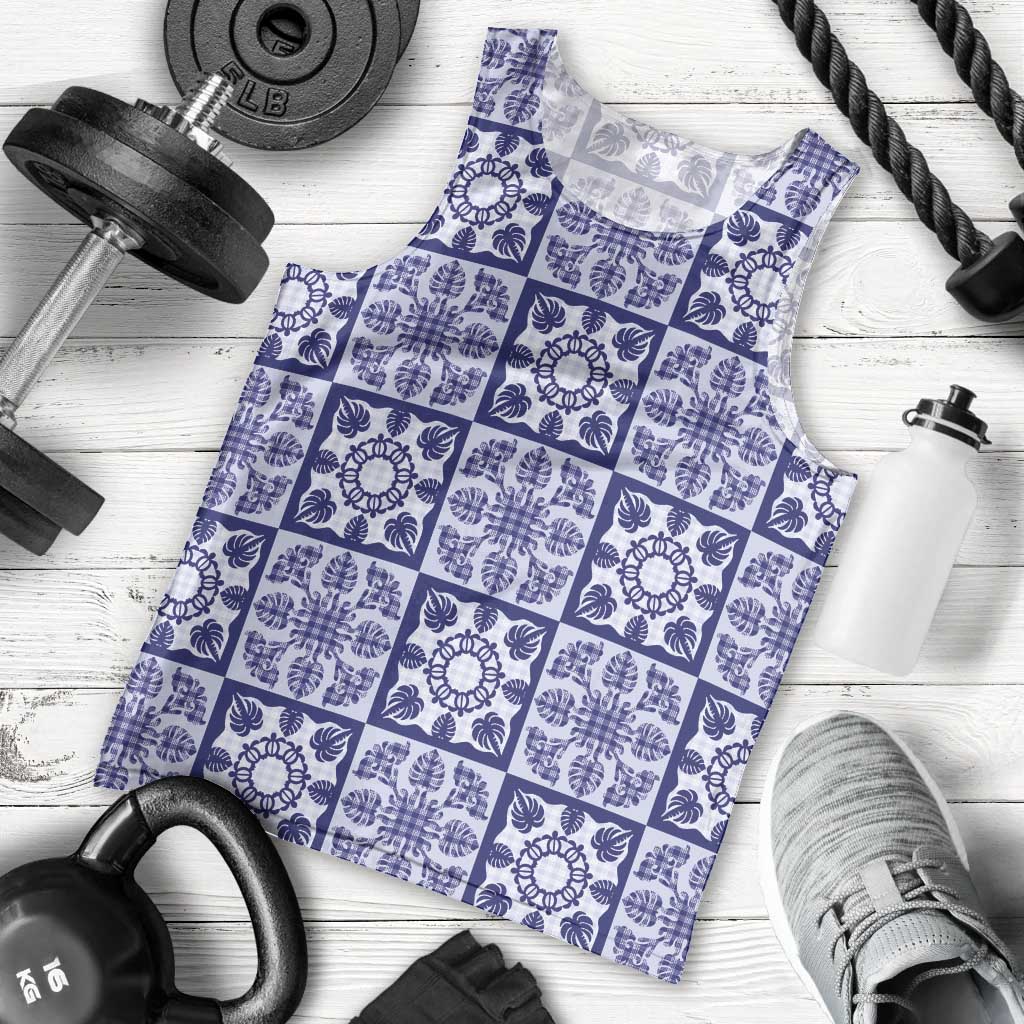 Polu Palaka Quilt Hawaii Men Tank Top Hawaiian Tropical Monstera Sea Turtle