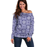 Polu Palaka Quilt Hawaii Off Shoulder Sweater Hawaiian Tropical Monstera Sea Turtle