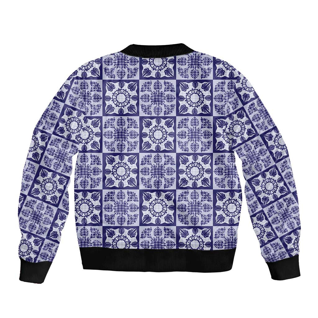 Polu Palaka Quilt Hawaii Sleeve Zip Bomber Jacket Hawaiian Tropical Monstera Sea Turtle