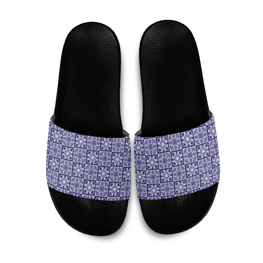 Polu Palaka Quilt Hawaii Slide Sandals Hawaiian Tropical Monstera Sea Turtle