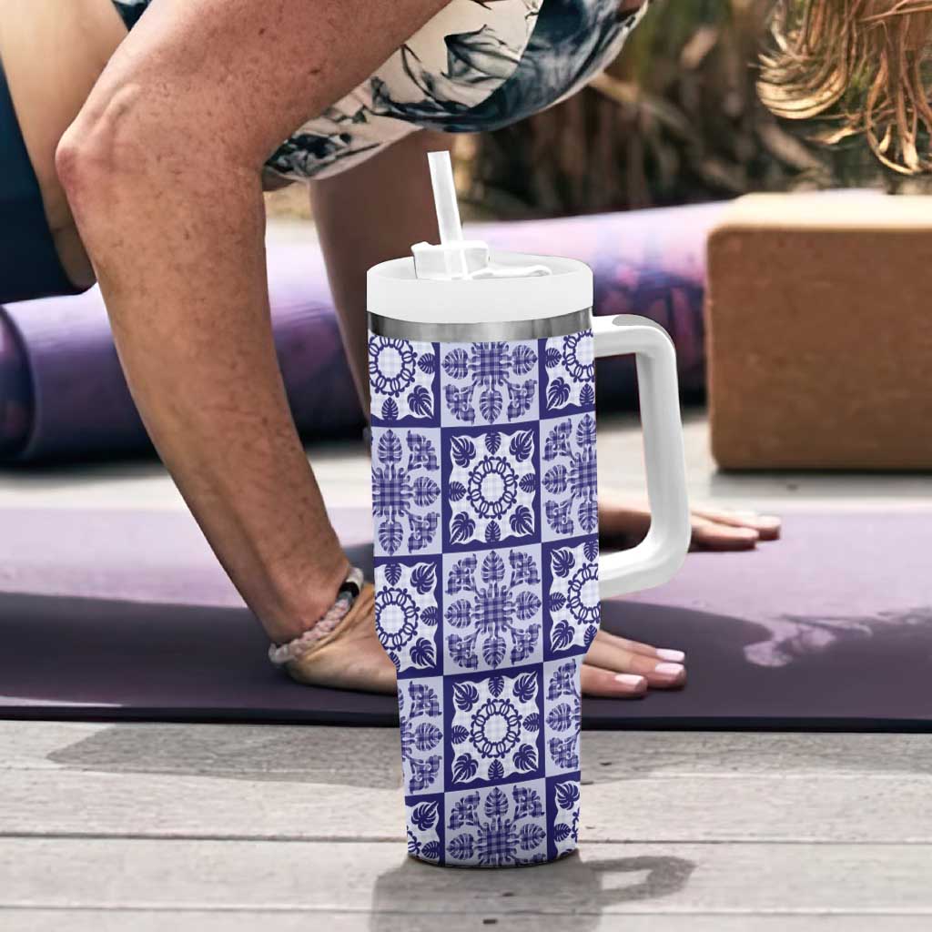 Polu Palaka Quilt Hawaii Tumbler With Handle Hawaiian Tropical Monstera Sea Turtle