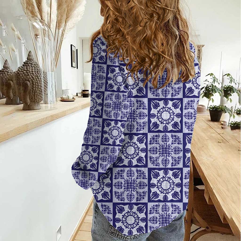 Polu Palaka Quilt Hawaii Women Casual Shirt Hawaiian Tropical Monstera Sea Turtle LT14 - Polynesian Pride
