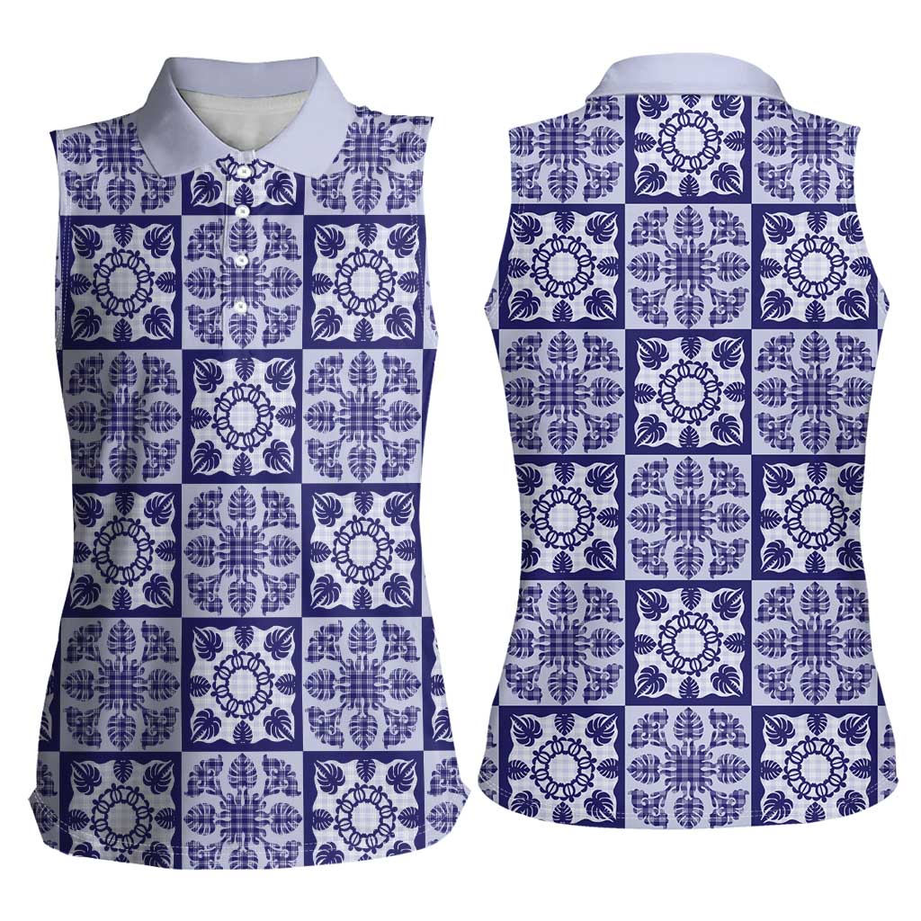 Polu Palaka Quilt Hawaii Women Sleeveless Polo Shirt Hawaiian Tropical Monstera Sea Turtle LT14 - Polynesian Pride