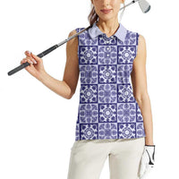 Polu Palaka Quilt Hawaii Women Sleeveless Polo Shirt Hawaiian Tropical Monstera Sea Turtle LT14 - Polynesian Pride