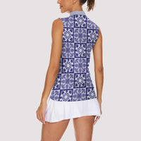 Polu Palaka Quilt Hawaii Women Sleeveless Polo Shirt Hawaiian Tropical Monstera Sea Turtle LT14 - Polynesian Pride